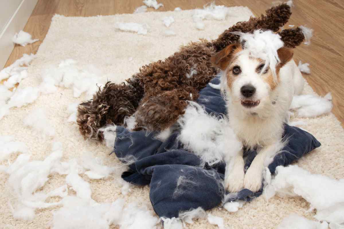 cani che hanno distrutto un cuscino