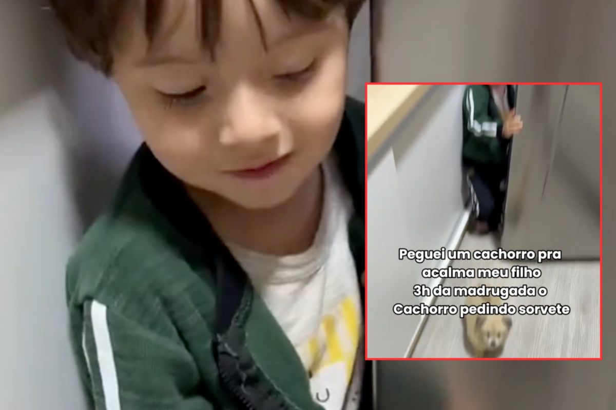 Bimbo e cucciolo cercano il gelato in frigo nel cuore della notte