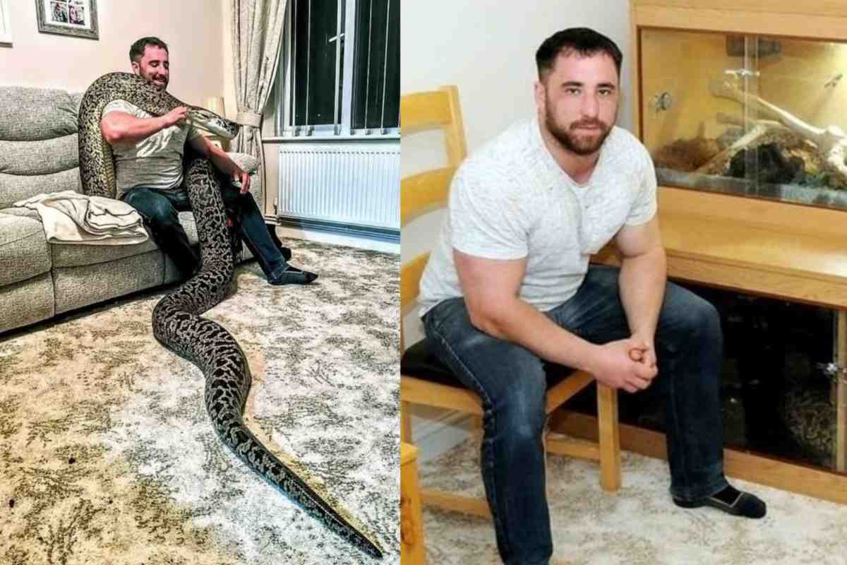 Marcus Hobbs mostra il serpente birmano Hexxie